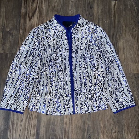 Carlisle Bluish Purple Sequin Evening Blazer Jacket - Picture 3 of 15